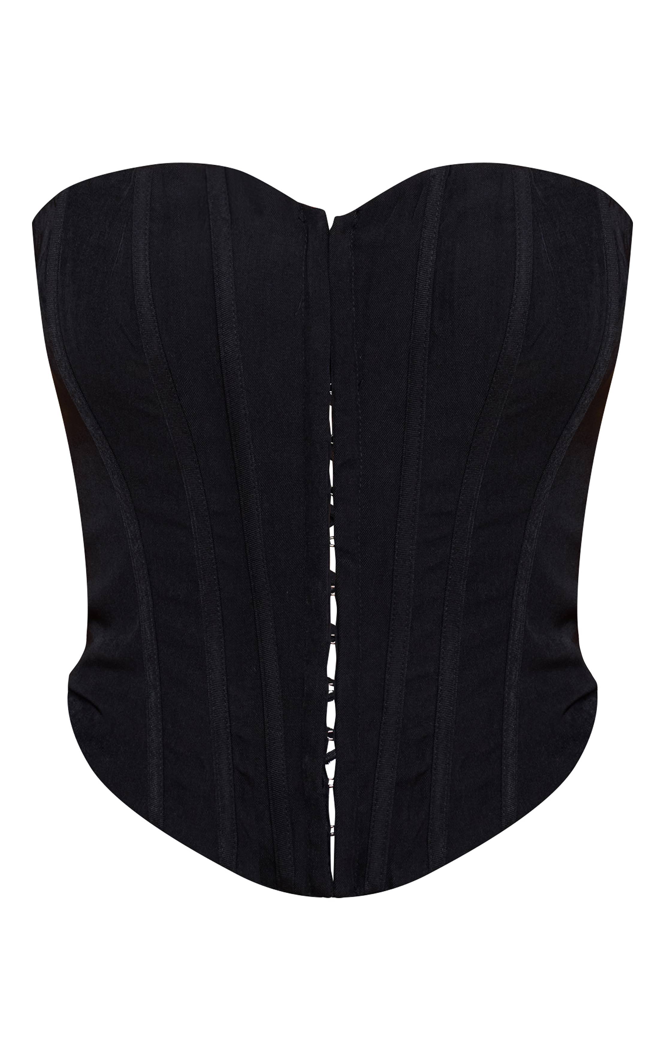 Noir Haut Corset À Baleines Avec Fermeture À Crochets Et Œillets Devant Shape