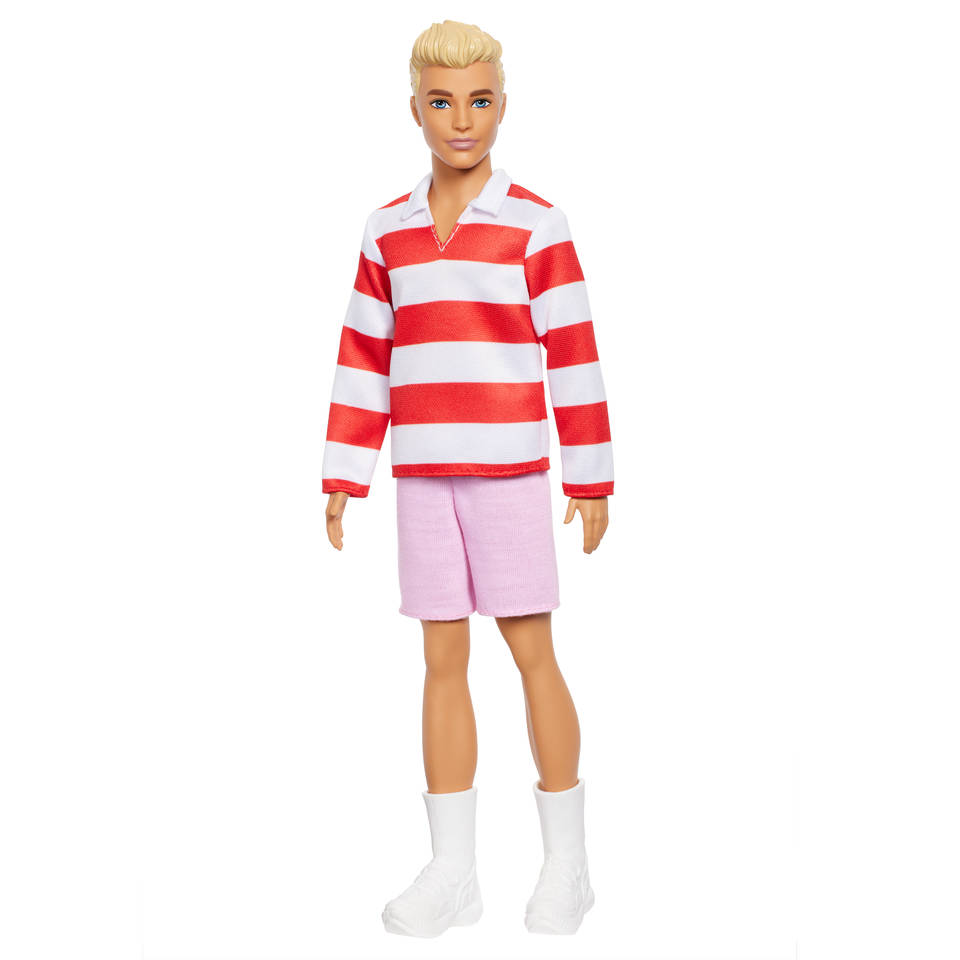 Ken fashionista pop met gestreept rood-wit shirt