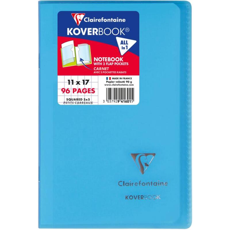 Carnet piqué Koverbook 11x17cm 96 pages petits carreaux couverture polypropylène transparent - Assortis