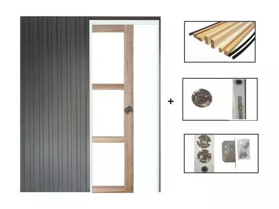 Porte Coulissante Frake Vitrage Transparent H204 X L83 + Systeme De Galandage Et Kit De Finition Inclus Gd Menuiseries
