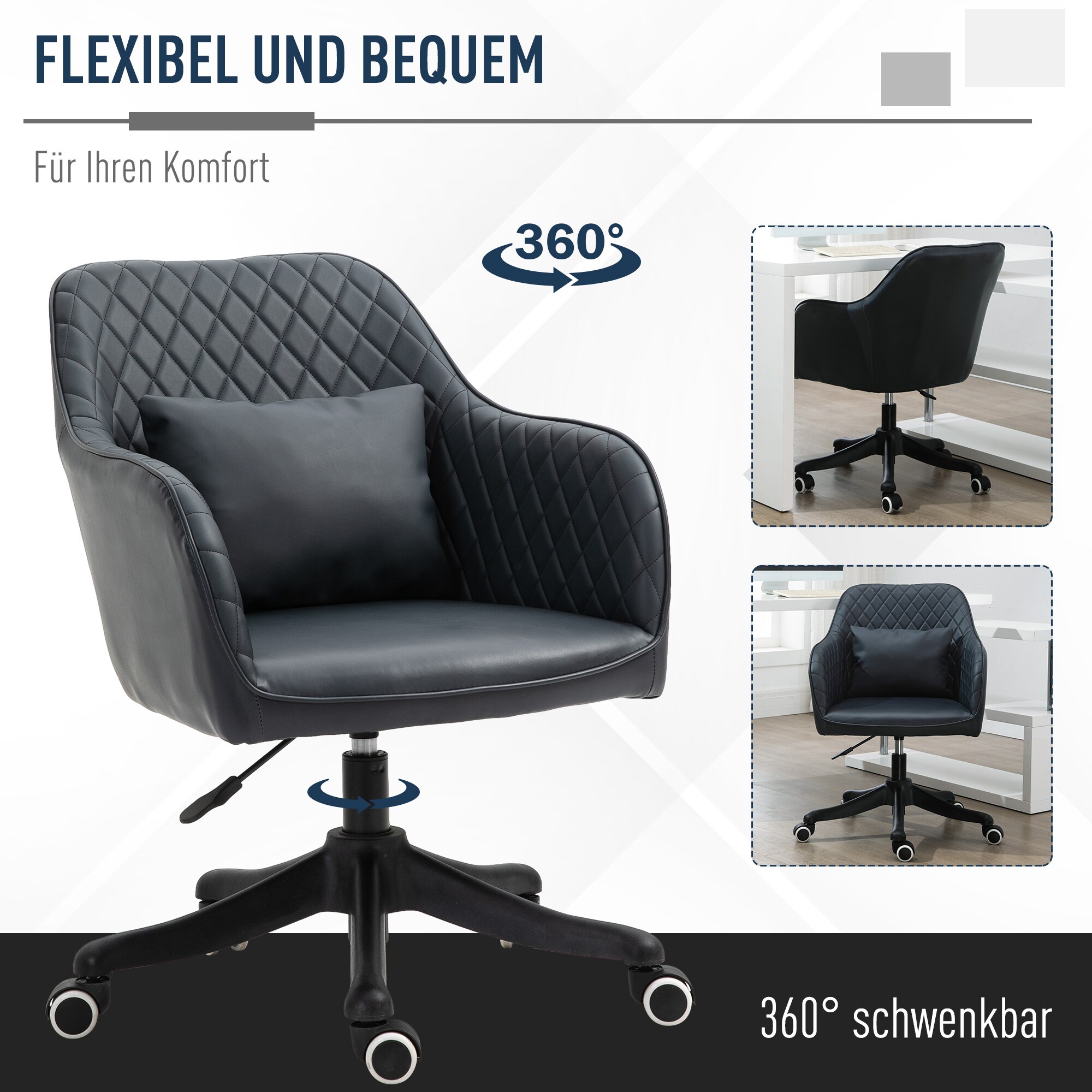 Vinsetto Drehstuhl inkl. Lendenkissen mit Vibrationsmassage dunkelgrau 55 x 65 x 79-89 cm (BxTxH)