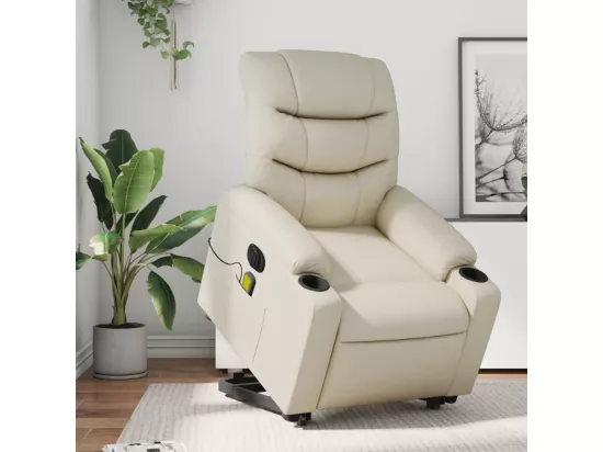 Fauteuil inclinable massant électrique crème similicuir