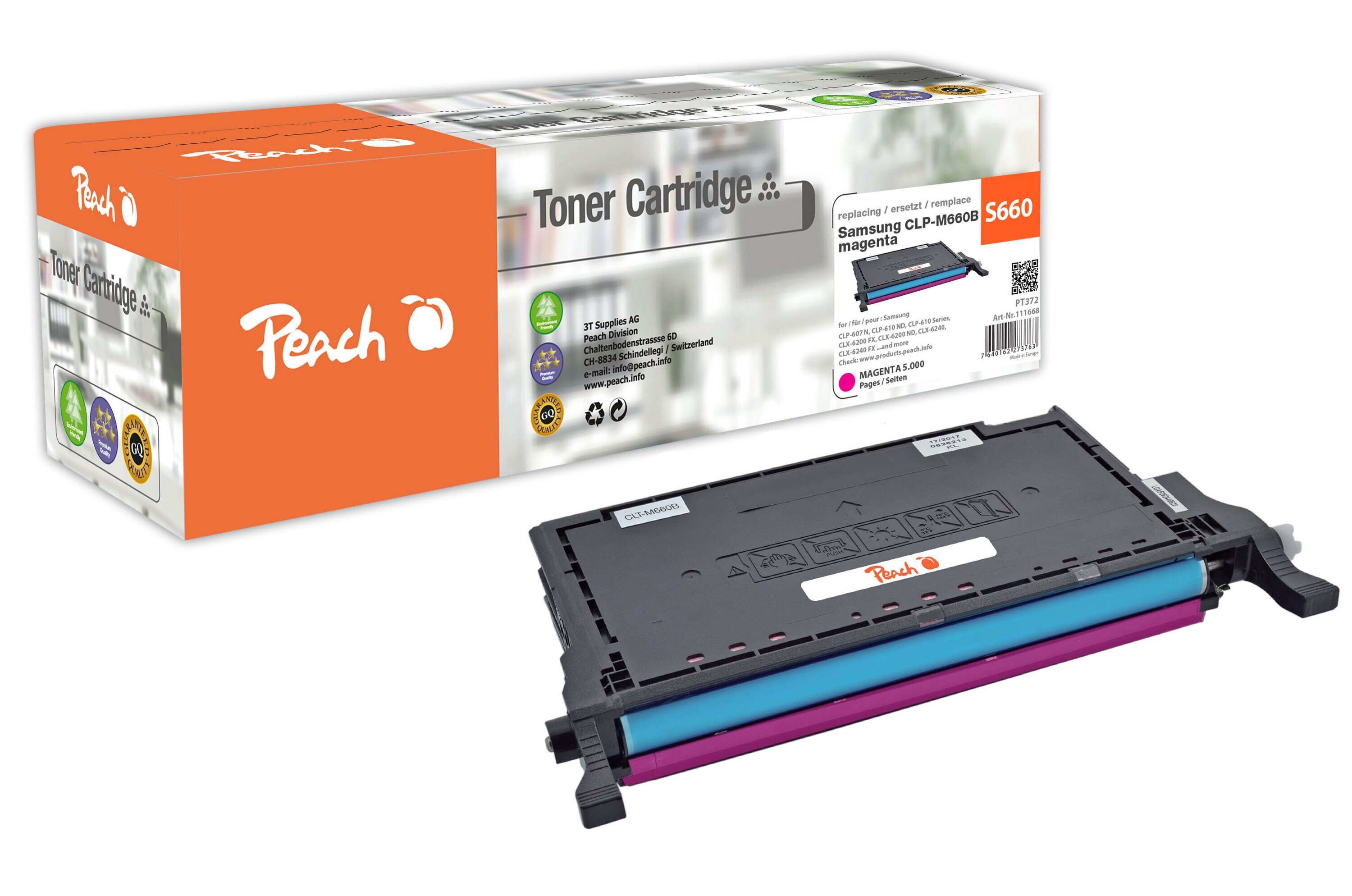 Peach S660Toner XL ma ersetzt Samsung CLP-M660B/ELS, ST924A für z.B. Samsung CLP -607 N, Samsung CLP -610 ND, Samsung CLP -610 (wiederaufbereitet)