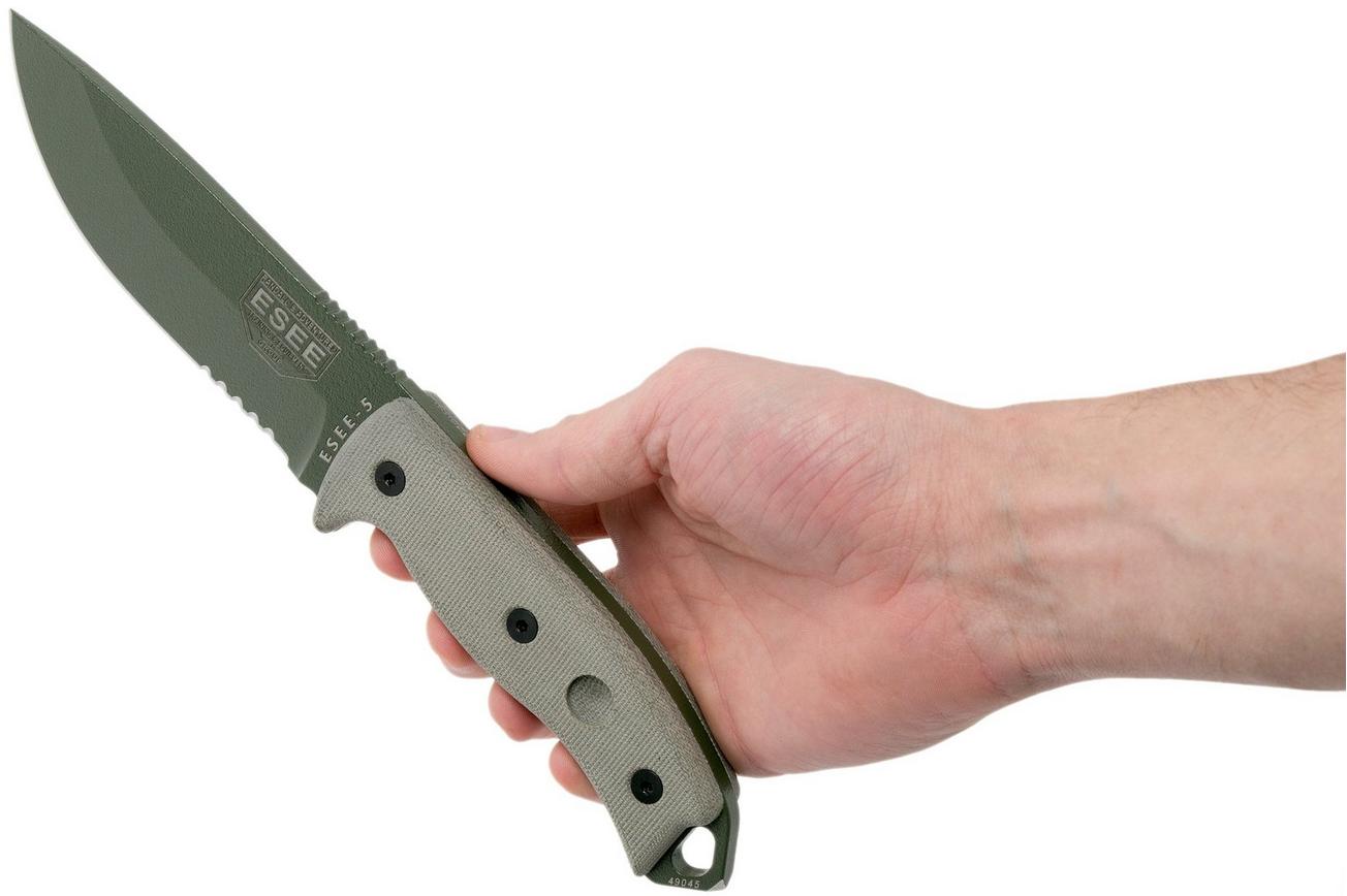 ESEE Model 5 Serrated OD-Green blade 5S-OD met kydex schede   riemclip