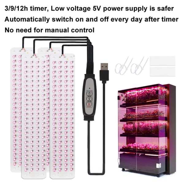 LED Plantelys med 4 paneler og 4-trinns dimmer