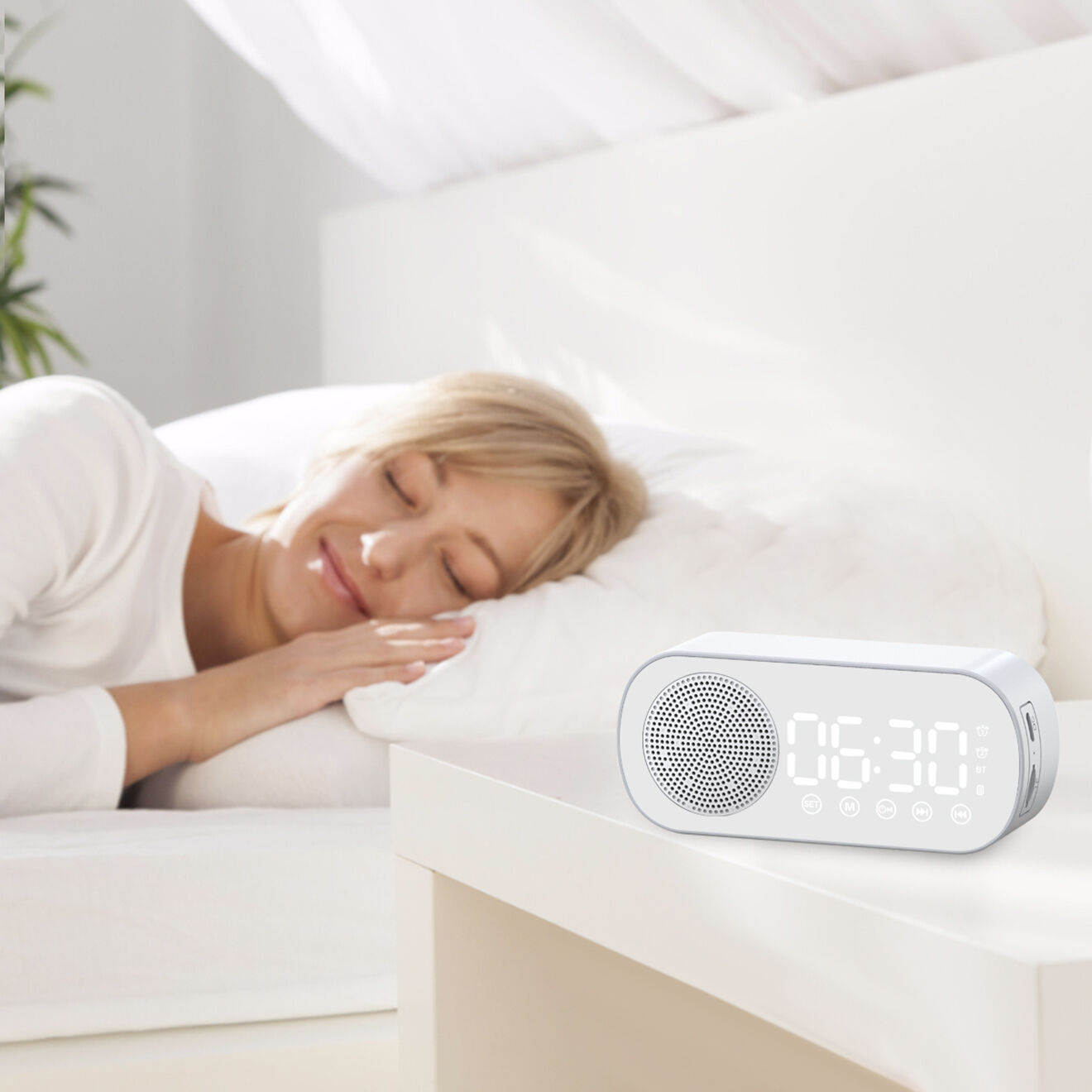 Onamaste Enceinte réveil Bluetooth blanche