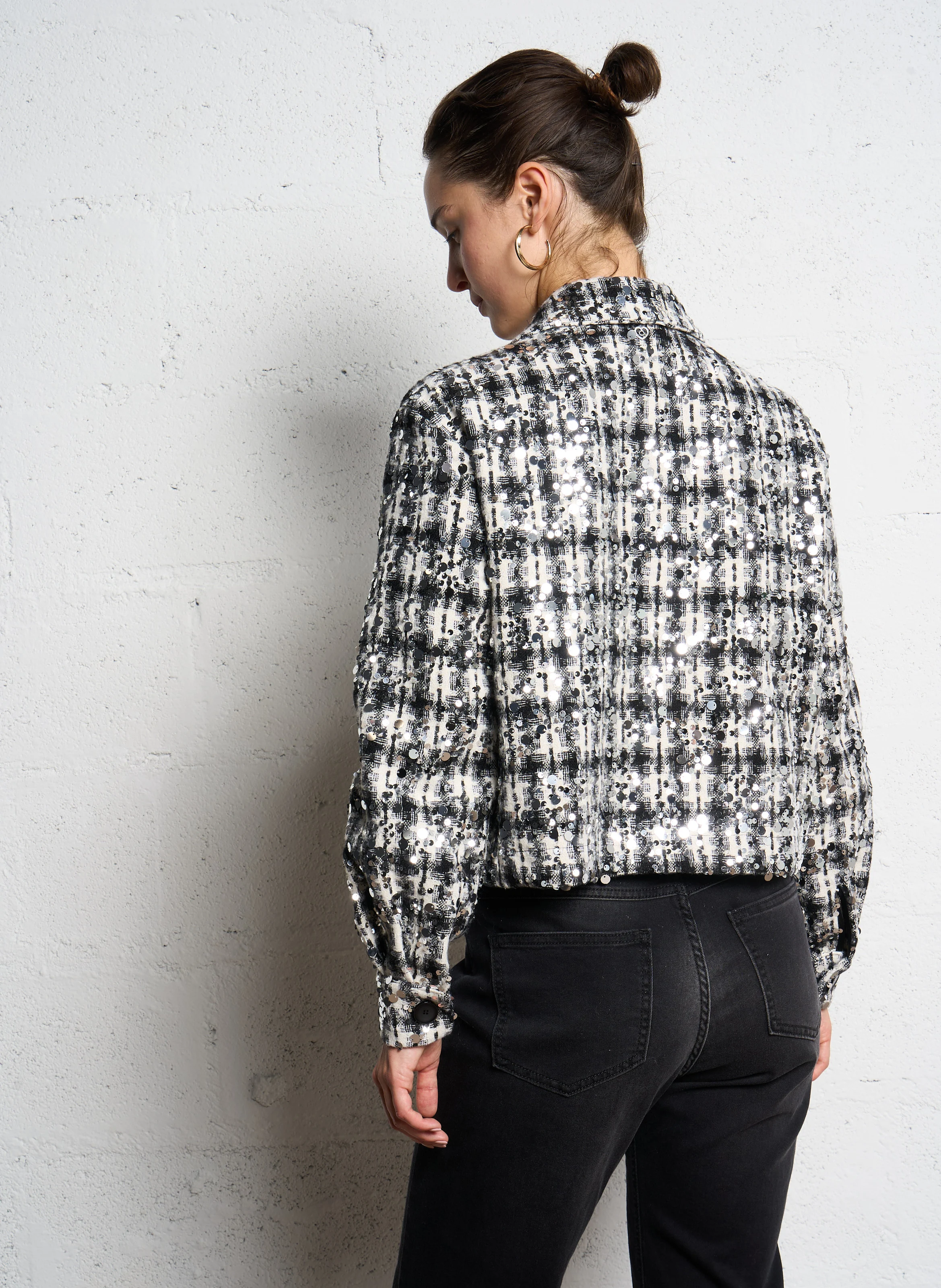 Veste col classique droite à carreaux | Blanc