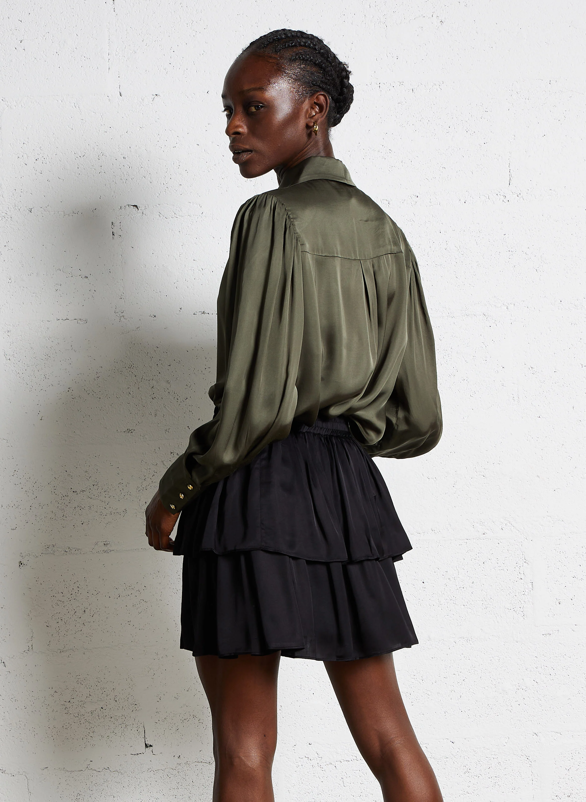 CHARLENE - Chemise col classique droite satinée | Vert