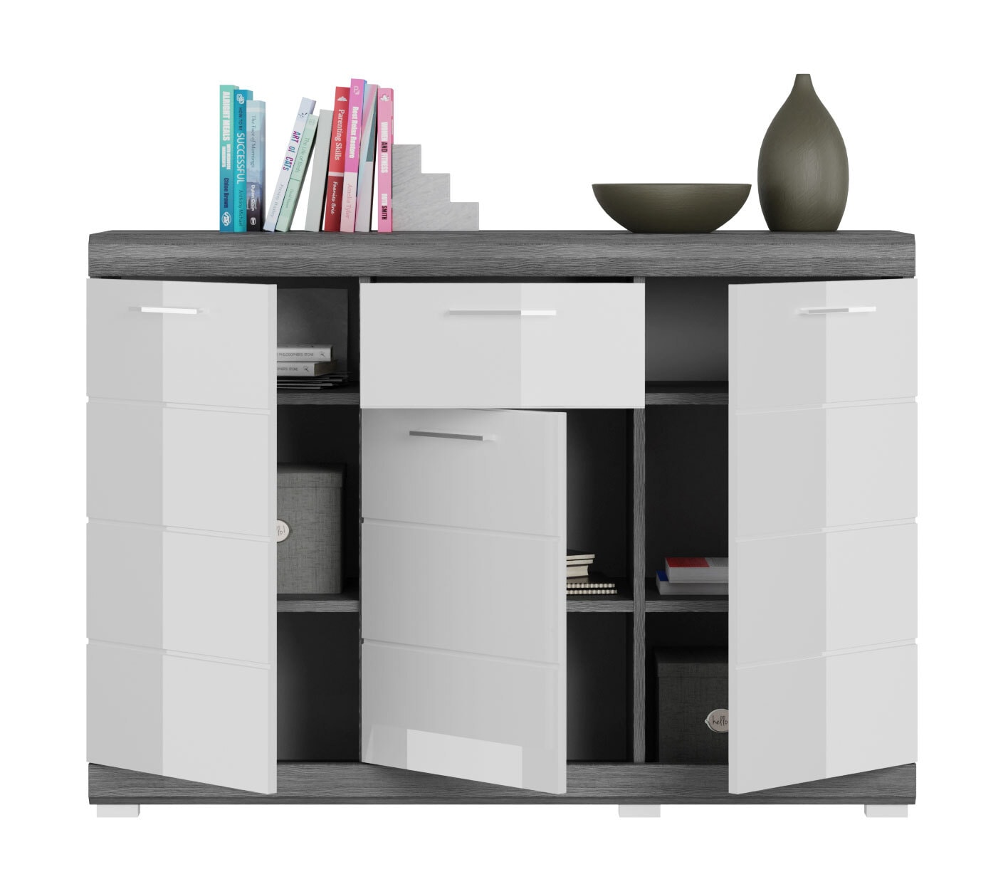 Kommode Scout Rauchsilber / Weiß Hochglanz 120x85x37 cm