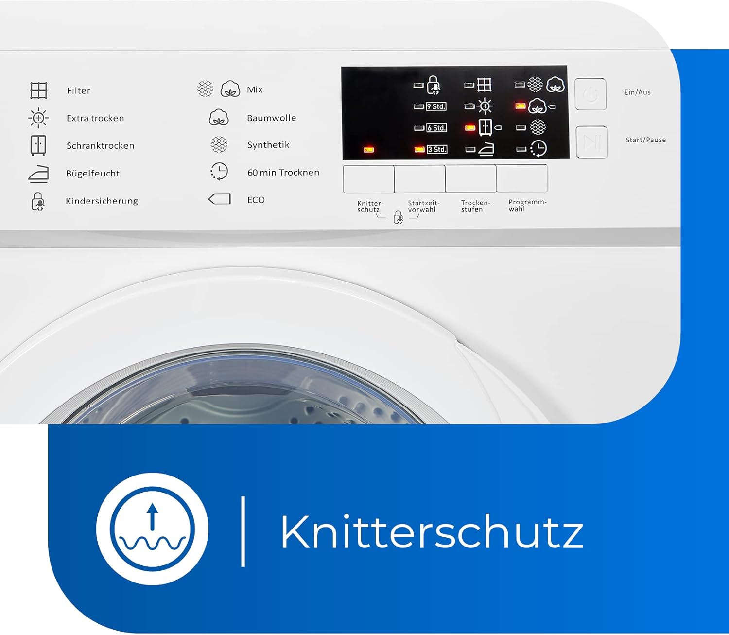 Exquisit Ablufttrockner 7 kg, Energieklasse G, kompakt, 8 Programme, Startzeitvorwahl, Kindersicherung, Flusenfilter, TAE 70-3 weiß