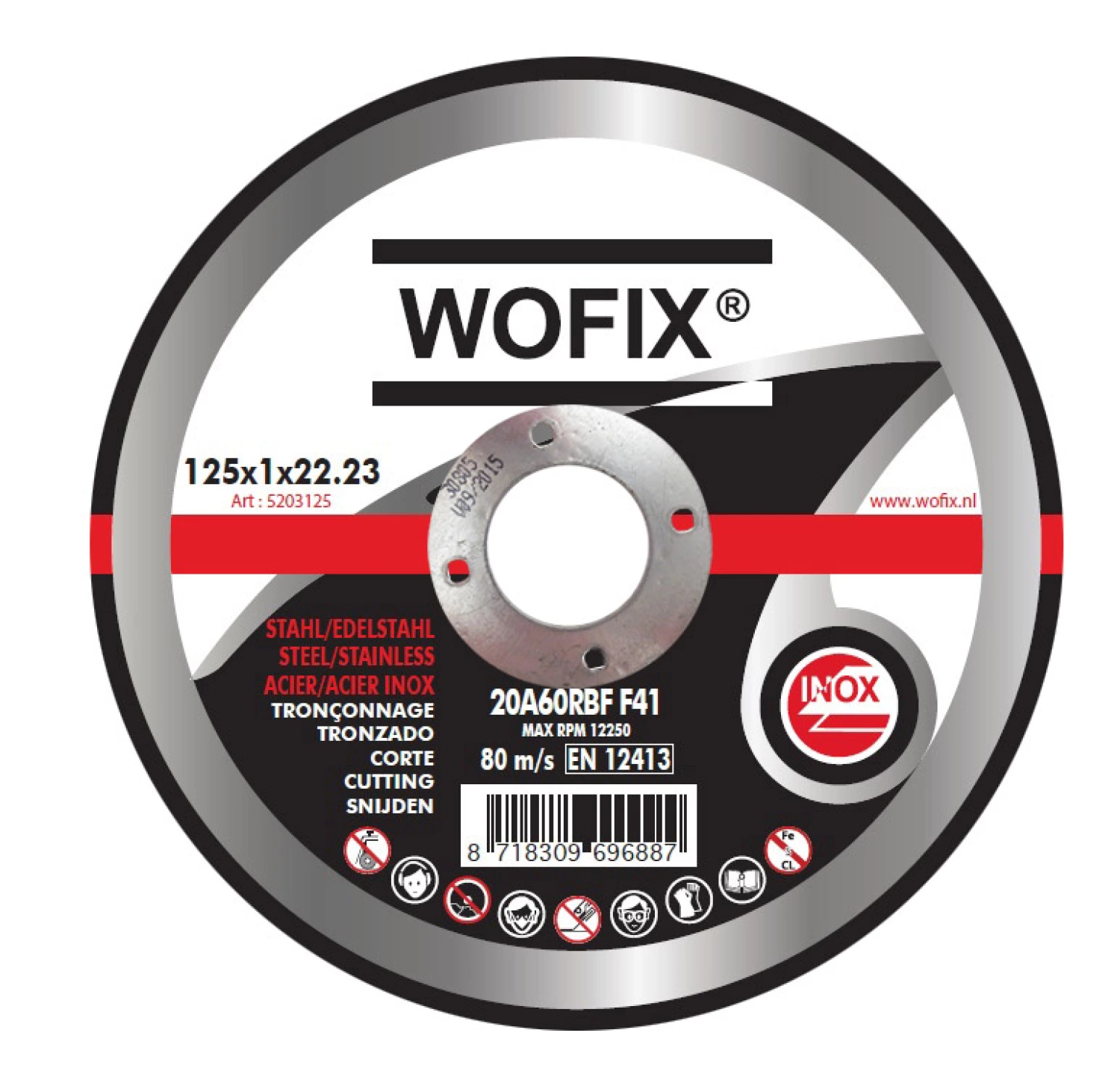 Wofix 5203125 Doorslijpschijf - 125 x 22,23 x 1mm - RVS - staal