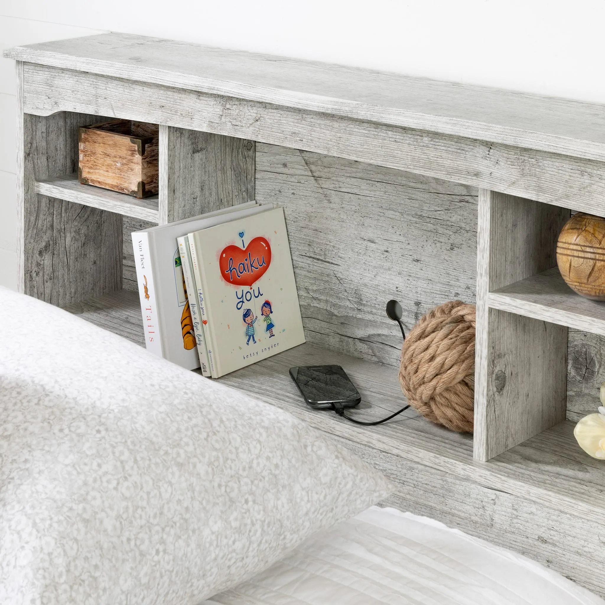 South Shore Tête de Lit Simple avec Bibliothèque - Aviron Pin Bord de Mer
