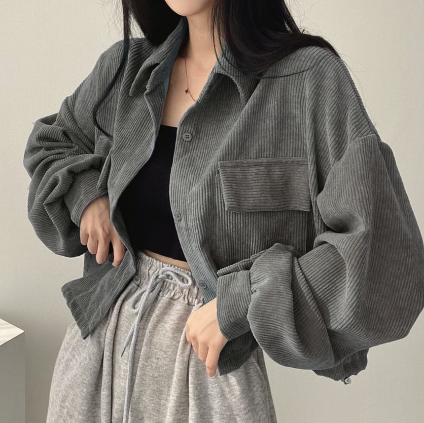 Sisyphi - Effen corduroy losvallend cropped overhemdjack