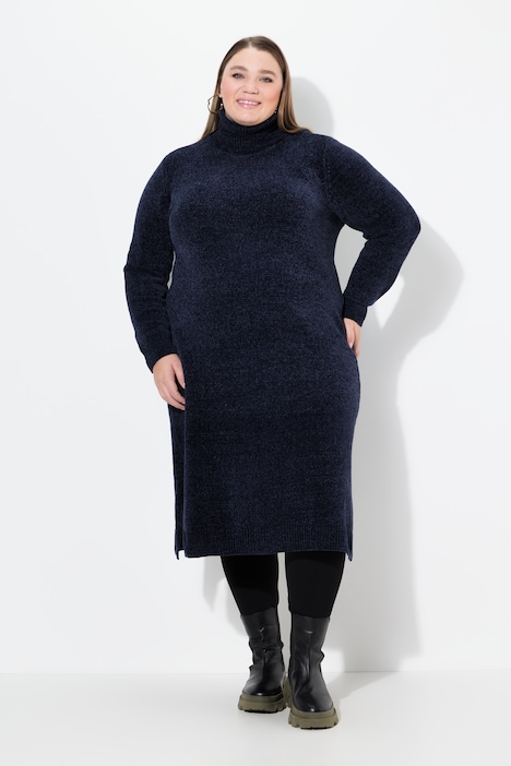 Chenille-Kleid, Strukturstrick, Rollkragen, Langarm
