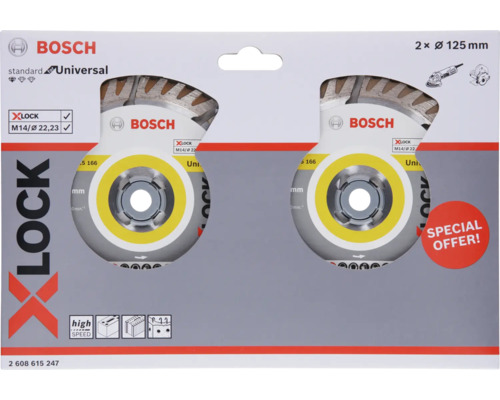 Twinpack diamantdoorslijpschijf Bosch Standard voor Universeel Ø 125x22,23 mm, X-LOCK opname
