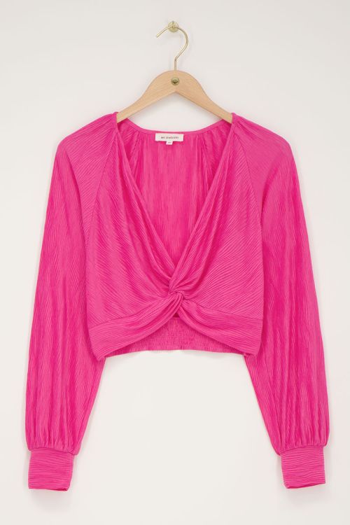 Roze geplooide top met knoop