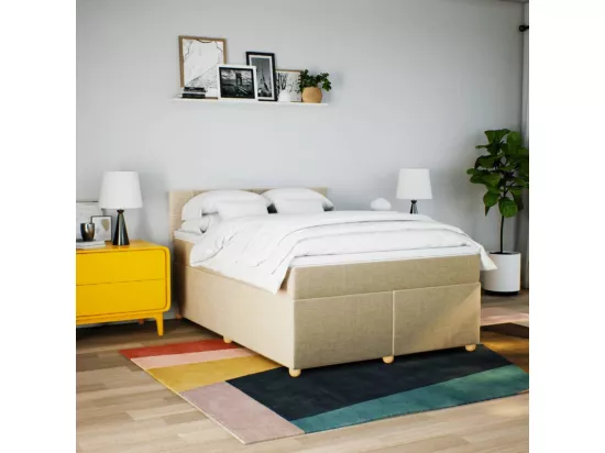 Sommier à lattes de lit avec matelas Crème 140x190 cm Tissu