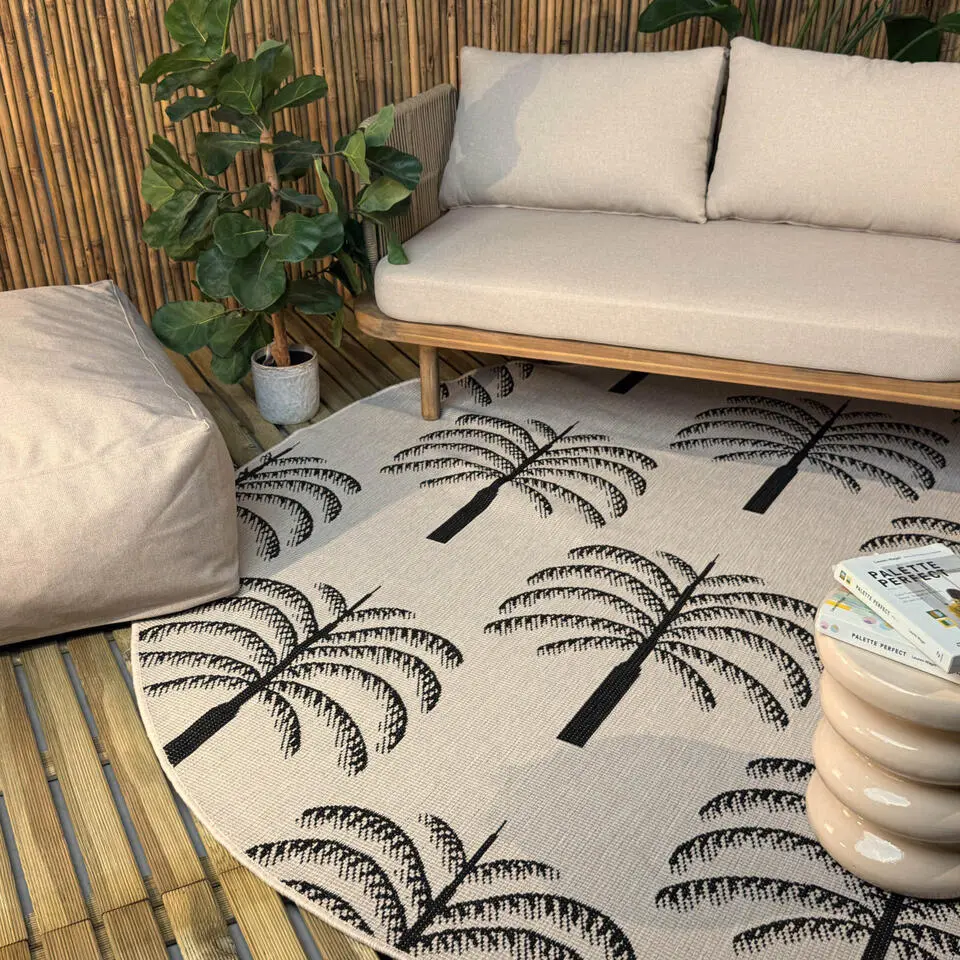 Interieur05 rond buitenkleed zwart/wit Oase - 200 x 200 cm
