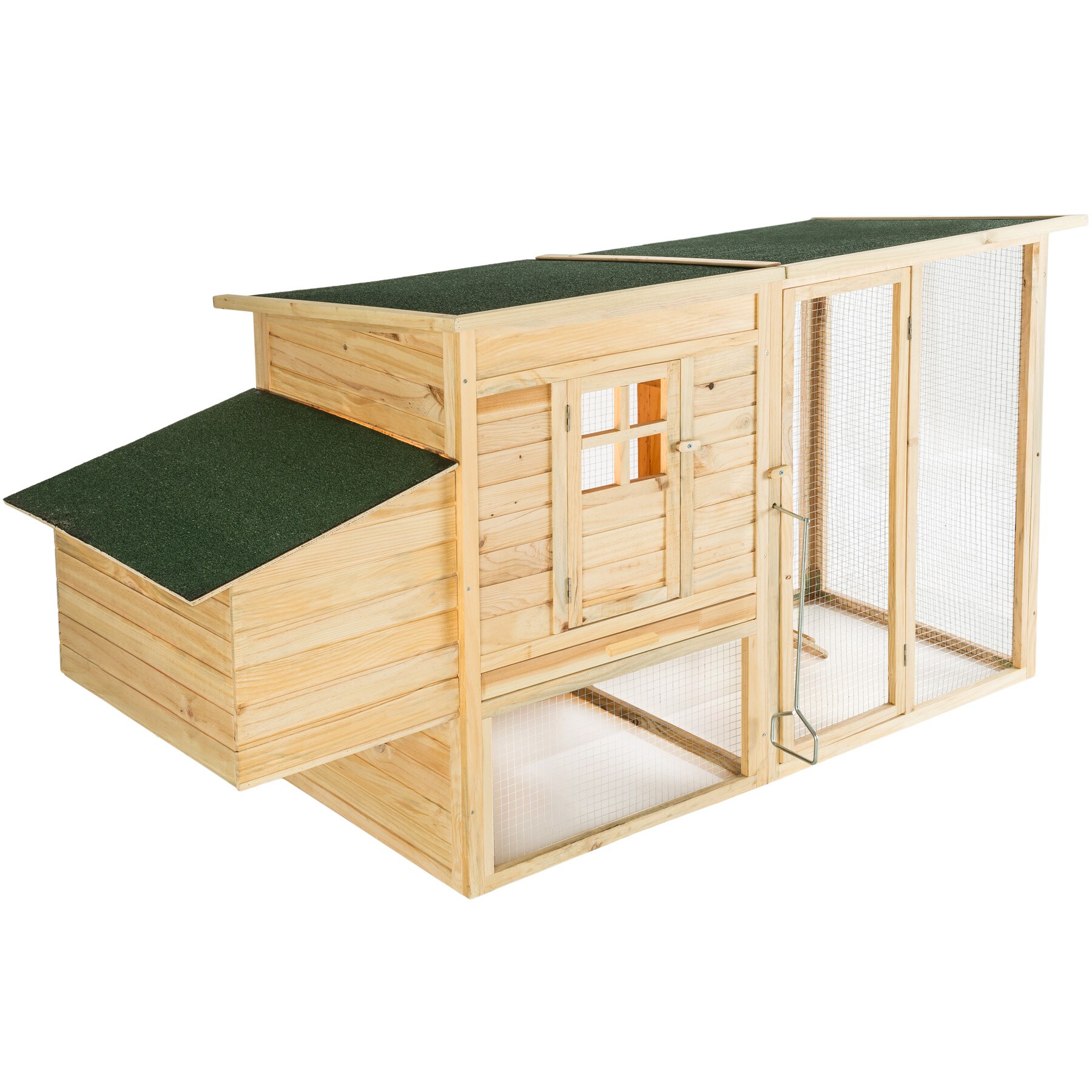 tectake® Hühnerstall, aus Holz, 2 Türen, Ruhezone und Freilaufbereich, inklusive ausziehbarer Schublade, 198 x 75 x 102 cm