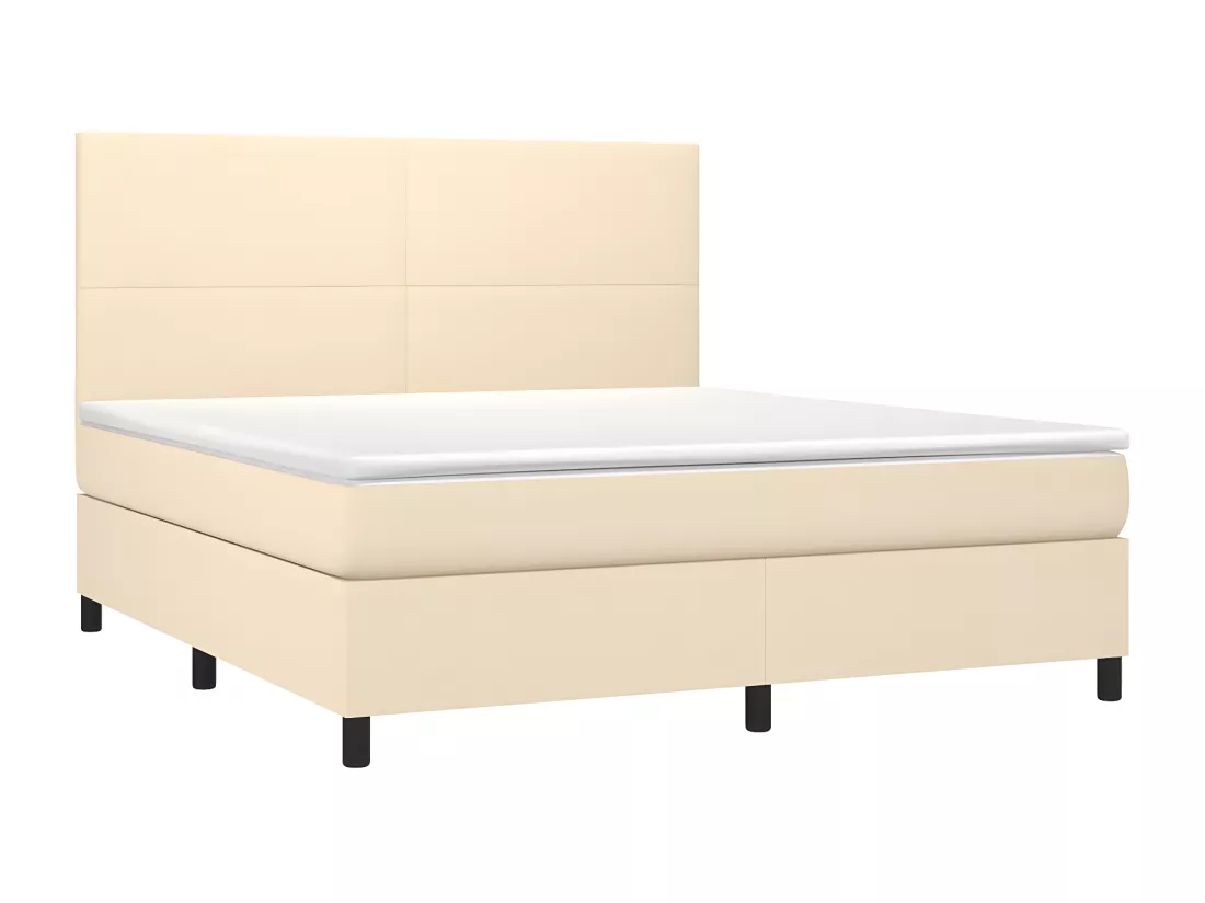 Sommier tapissier avec matelas et LED Crème 160x200 cm Tissu