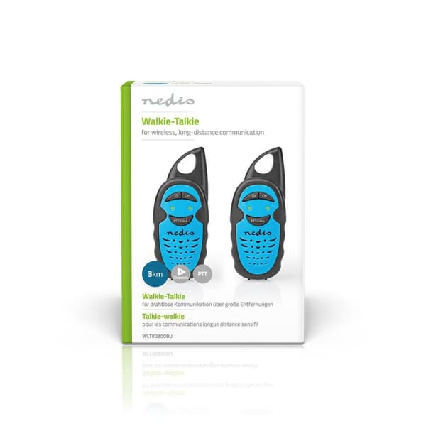 Nedis Walkie-Talkie Set | 2 håndsett | Opp til 3 km | Frekvens kanal: 3 | PTT | Opp til 3 timer | Blå / Sort