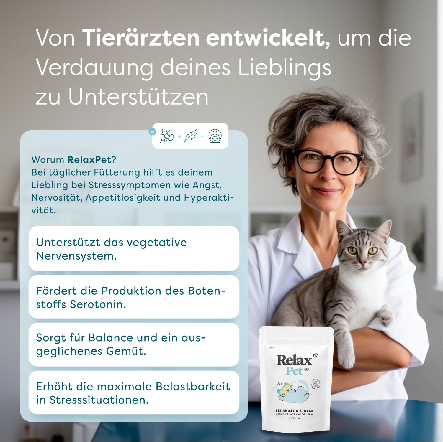 Dr. SAM RelaxPet Cat - Hochdosiertes Beruhigungspulver. Bei Stress und Angst