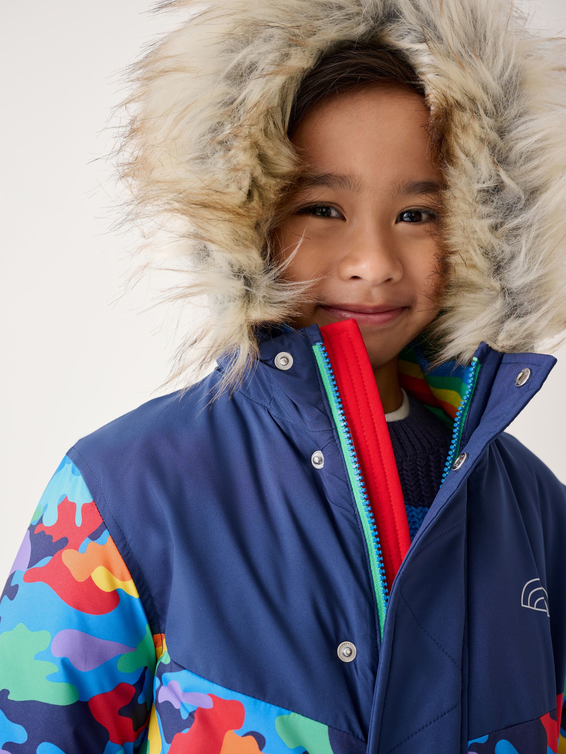 Little Bird by Jools Oliver Regenbestendig gewatteerde jas met camouflageprint en capuchon van imitatiebont