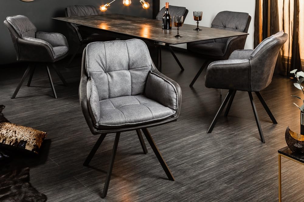 invicta INTERIOR Drehbarer Design Stuhl MR. Lounger anthrazit grau mit Armlehne Sessel Esszimmerstuhl Drehbar