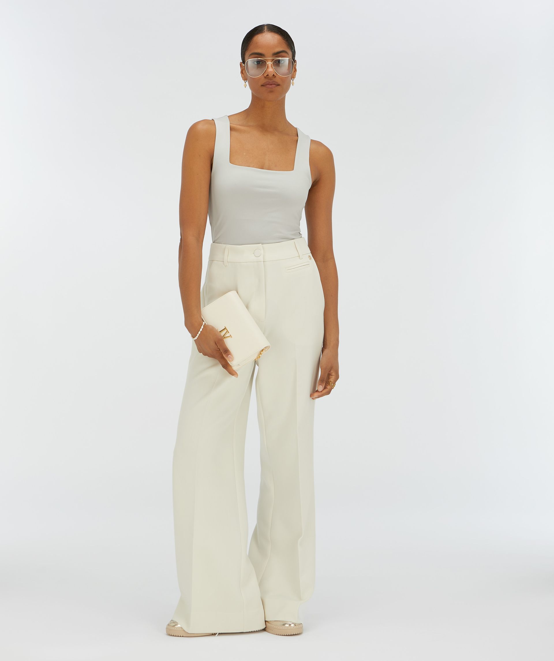 JV-KATE high rise wide leg broek - creme white