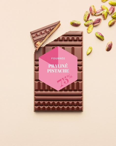 Tablette Fourrée Praliné Pistache Chocolat Noir 75% | Le Chocolat Alain Ducasse 110g