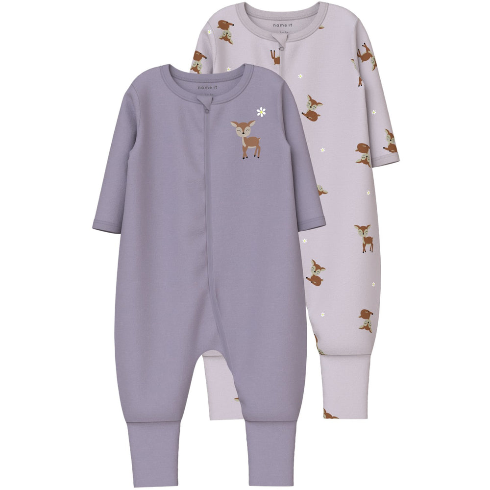 Køb Name It Lilac Marble Nbfnightsuit 2P Zip Ff Lilac Deer Noos