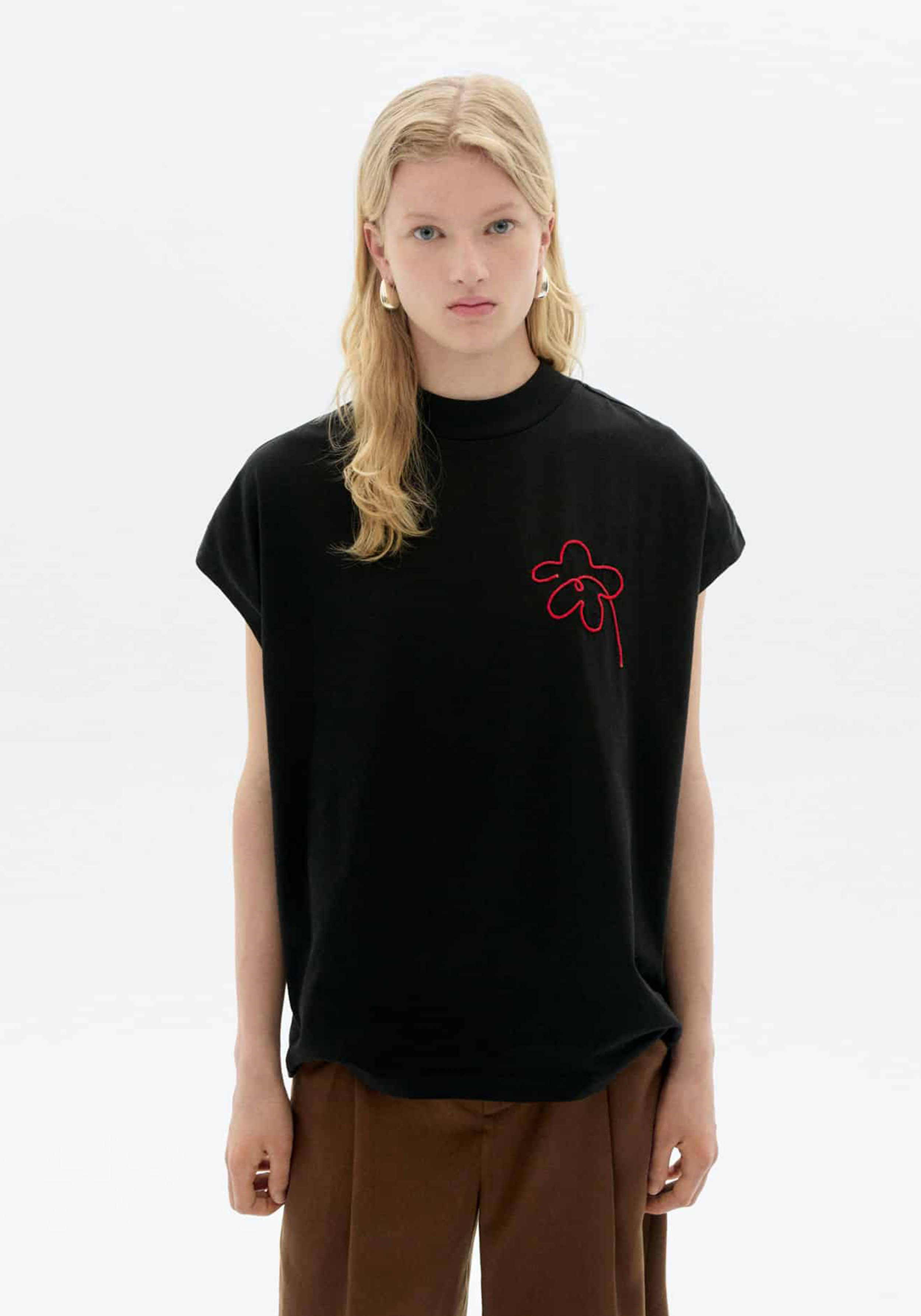 Thinking Mu T-Shirt Volta Flower Cord Black