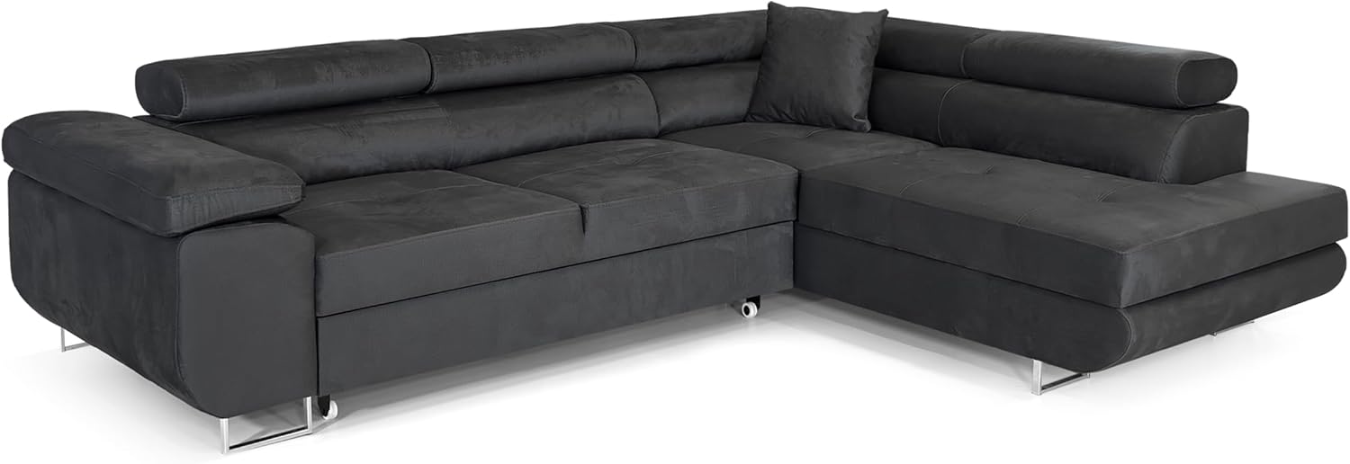 Ecksofa mit Schlaffunktion PASTI L-Form, Sofa Couch mit Bettkasten, 3-Sitzer Eckcouch, Schlafsofa für Wohnzimmer, Big Sofa Couch mit Schlaffunktion (Dunkelgrau, Ottomane Rechts)