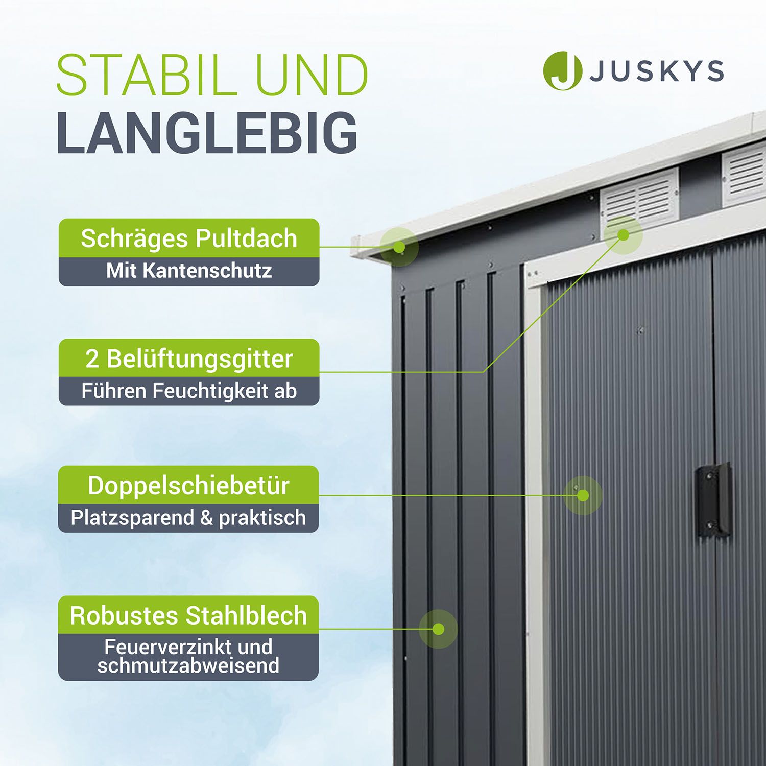 Juskys Metall Gerätehaus Geräteschuppen M mit Pultdach, Schiebetür & Fundament 4m³ anthrazit
