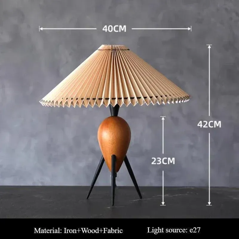 Nordic Retro Pleated Table Light | Modern Medieval style Wood Bedside Lamp