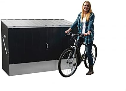 Trimetals Fahrradbox aus Stahl mit klappbarer Einfahrtsrampe & Deckelöffnung – abschließbarer Fahrradschuppen für bis zu 3 Fahrräder – wetterfest & robust – ca. 196 x 89 x 133 cm