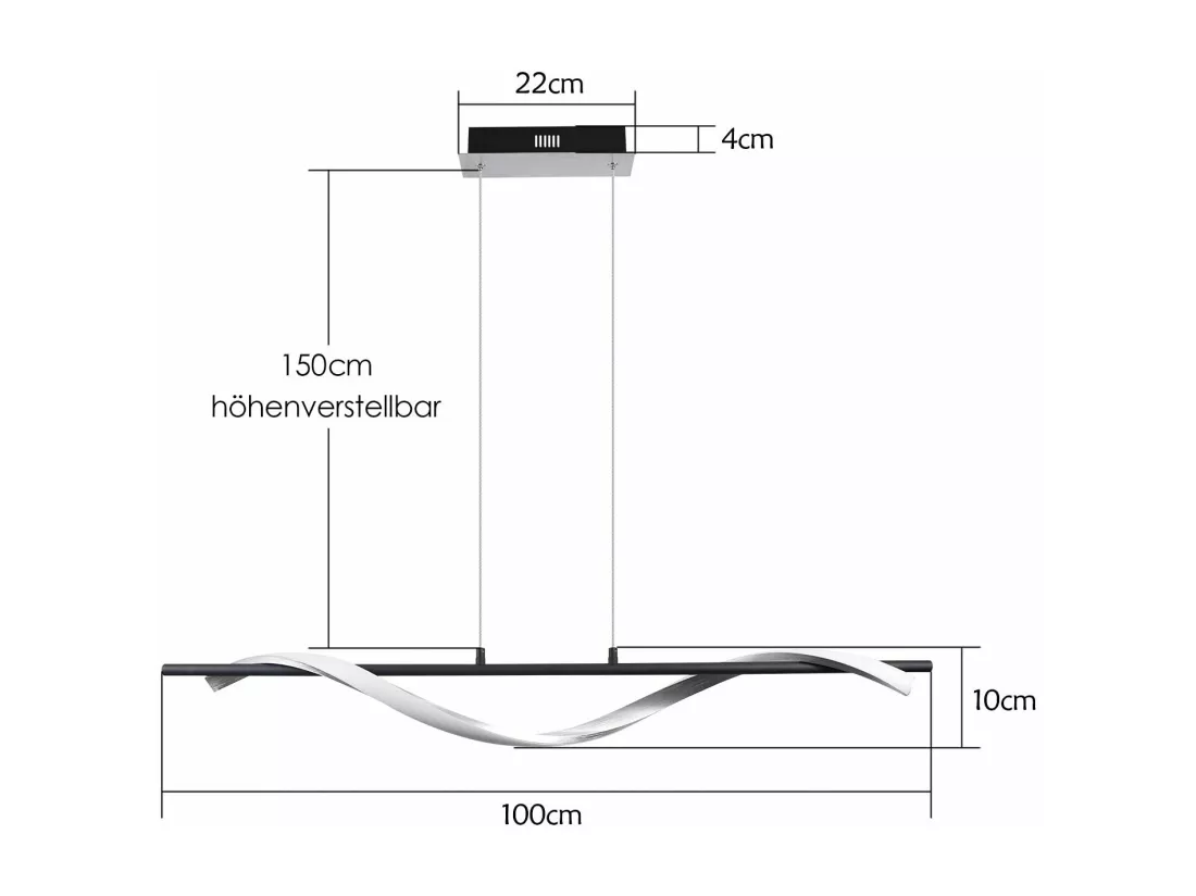 NETTLIFE Suspension LED moderne dimmable 22 W argenté Diam.100 cm aluminium Design ondulé réglable en hauteur pour salle à manger chambre