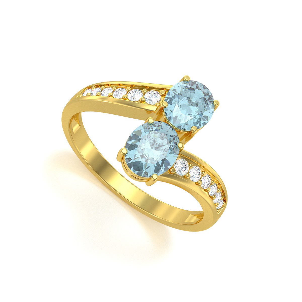 Bague ADEN Or 585 jaune Aigue-Marine et diamants 2.546grs