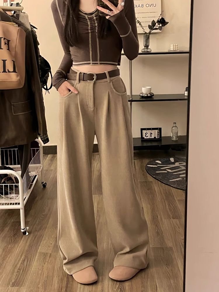 Cloud Nine - Set: High Rise Plain Corduroy Wide Leg Pants + Riem