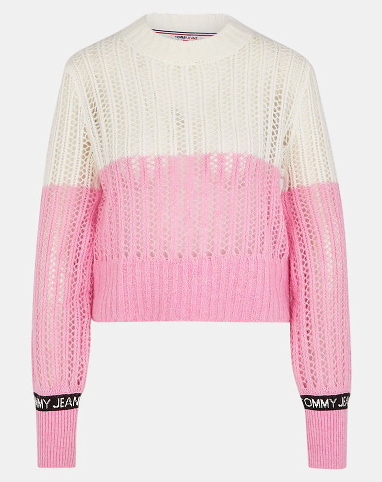 Tommy Jeans Pull en Laine mélangée lightweight stripe rose/blanc