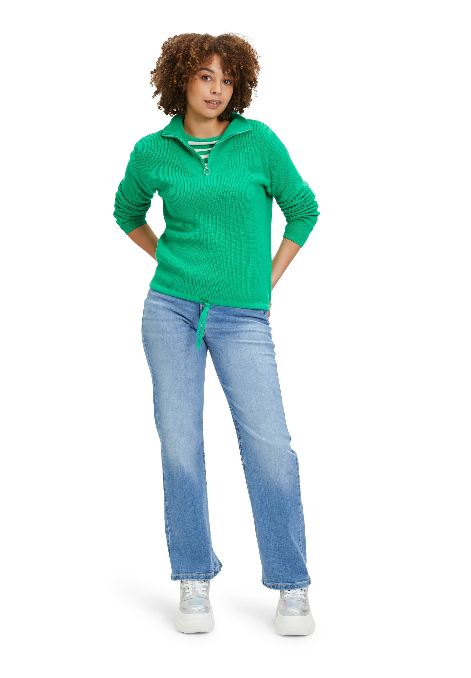 Cartoon| Damen Basic-Strickpullover mit Stehkragen