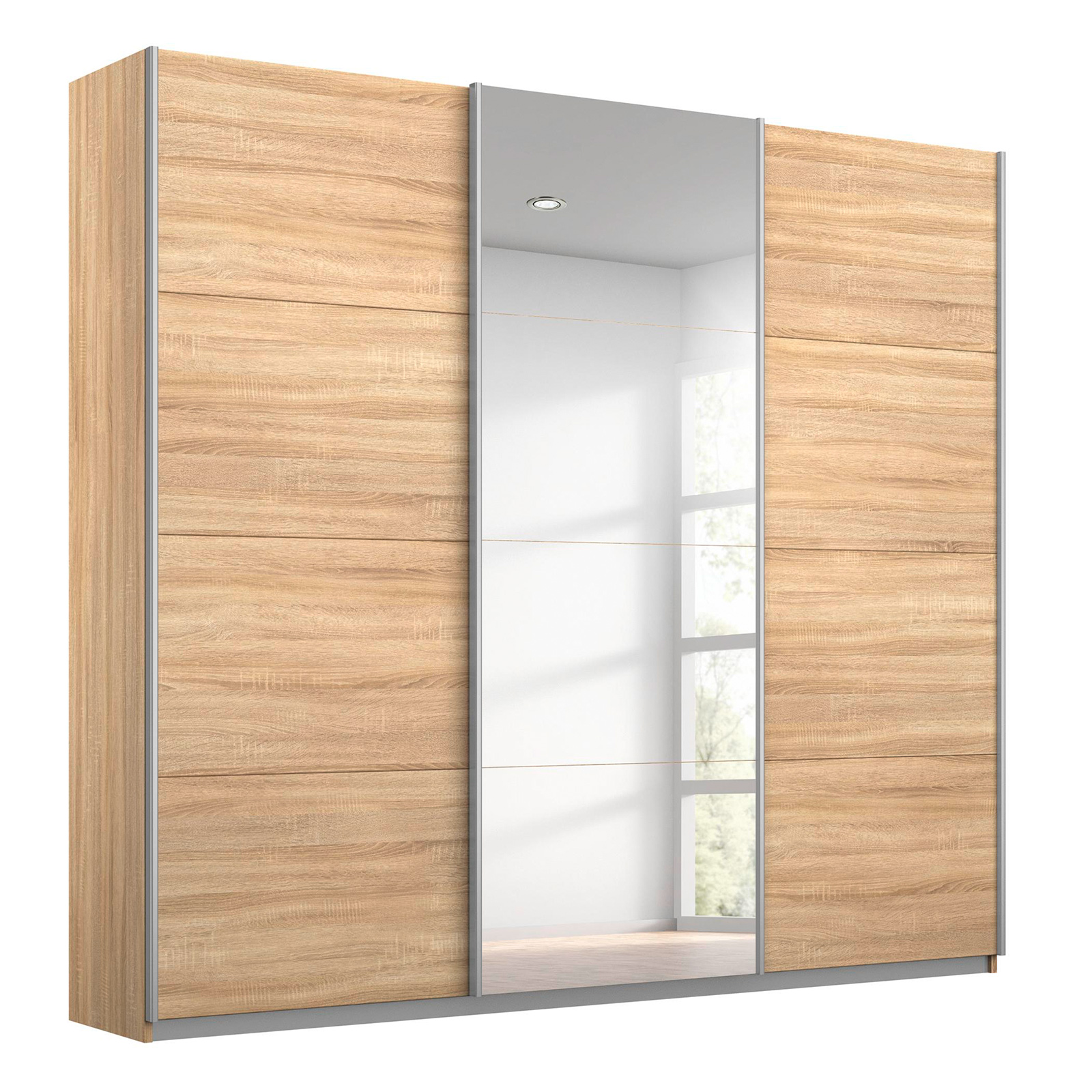 Schwebetürenschrank - Sonoma Eiche - alufarben - mit Spiegel - 203x210 cm