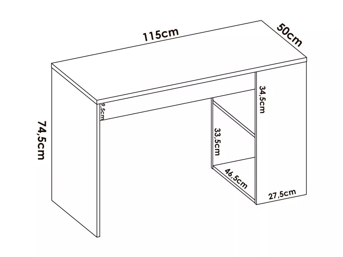 Bureau Dfalc, Bureau polyvalent pour le bureau ou la chambre, Table d'étude linéaire avec étagères, 115x50h74 cm, Chêne et Blanc
