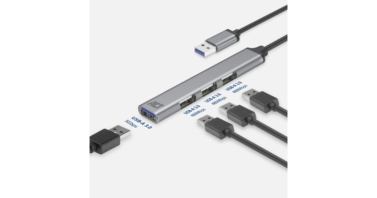 ACT ConnectivityUSB-A hub, 3x USB-A 2.0 en 1x USB-A 3.0 usb-hub  (Aluminium)
