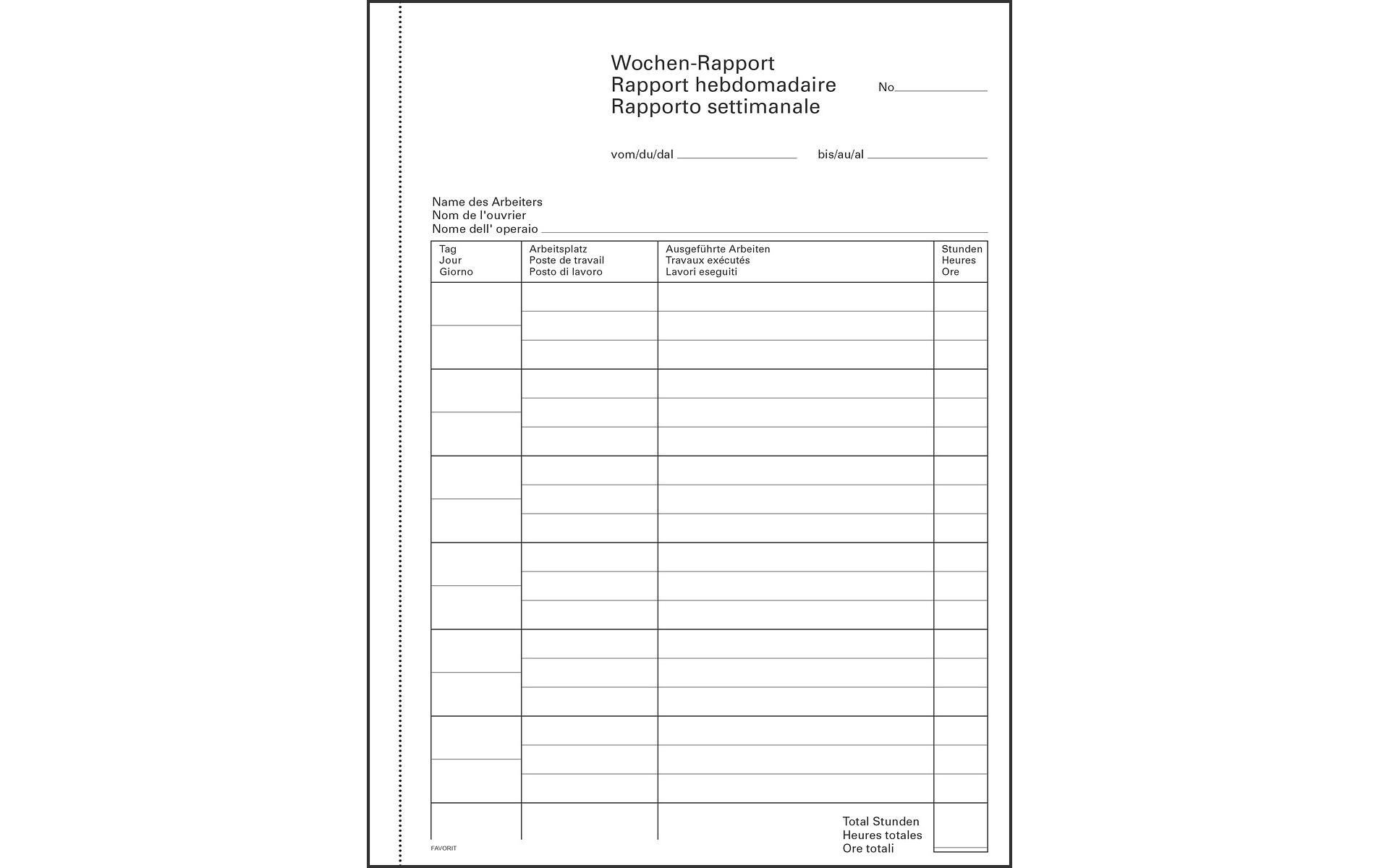 Durchschreibeblock 156 x 210 mm, Wochen-RapporteFormulare für Wochen-Rapporte