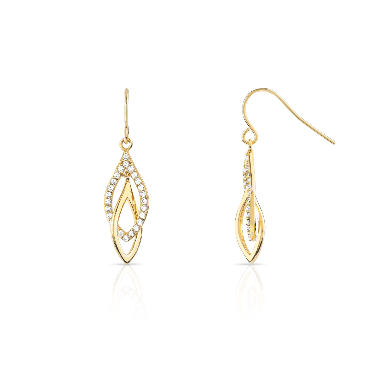 Boucles d'oreilles plaqué or pendants entrelacées zirconias