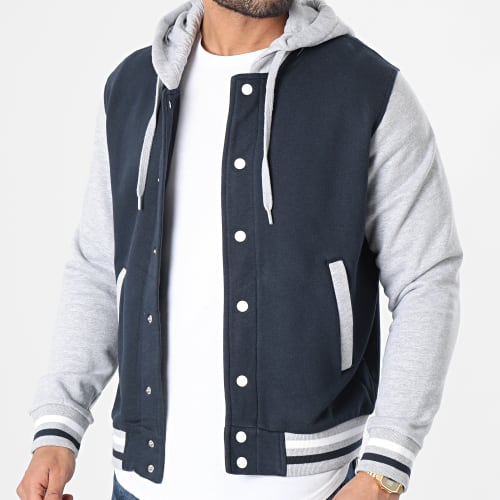 Veste Teddy A Capuche 4003 Bleu Marine Gris Chiné