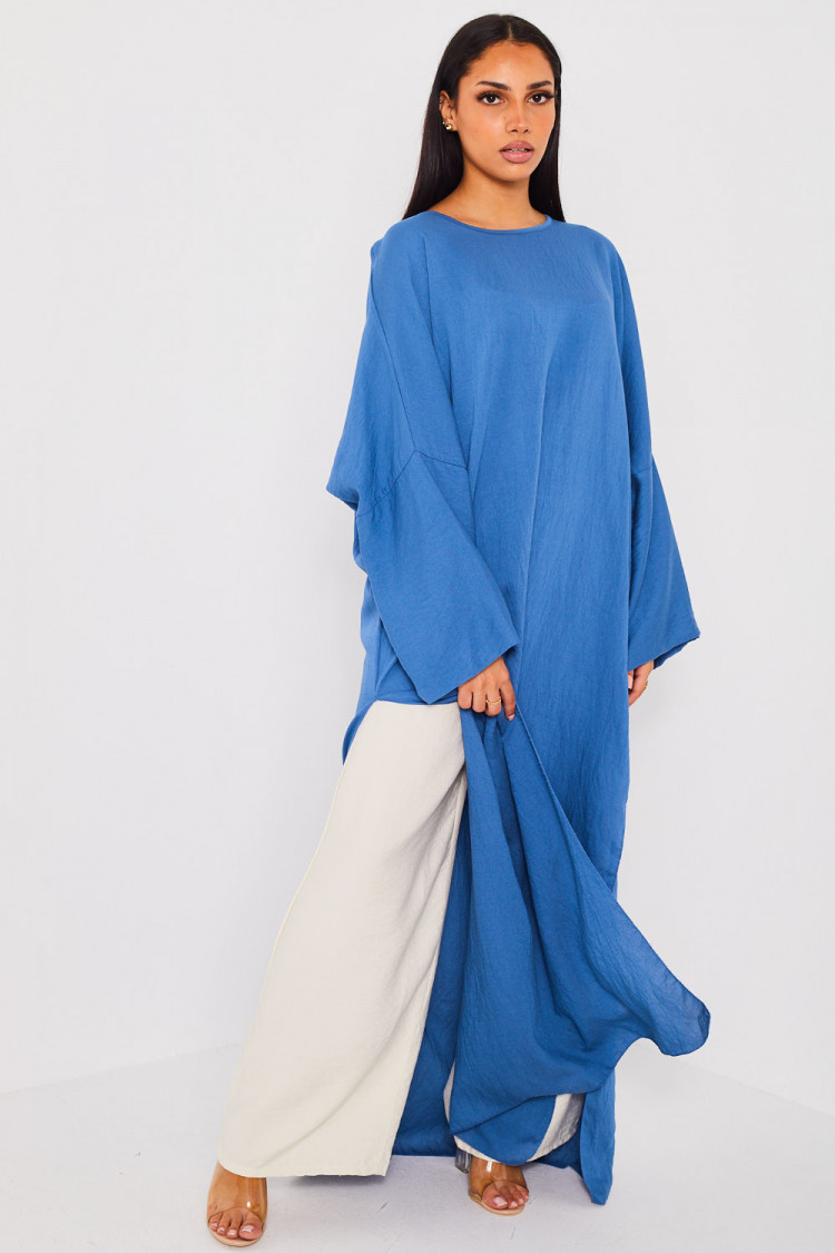 Ensemble 2 pièces robe + pantalon bleu et beige