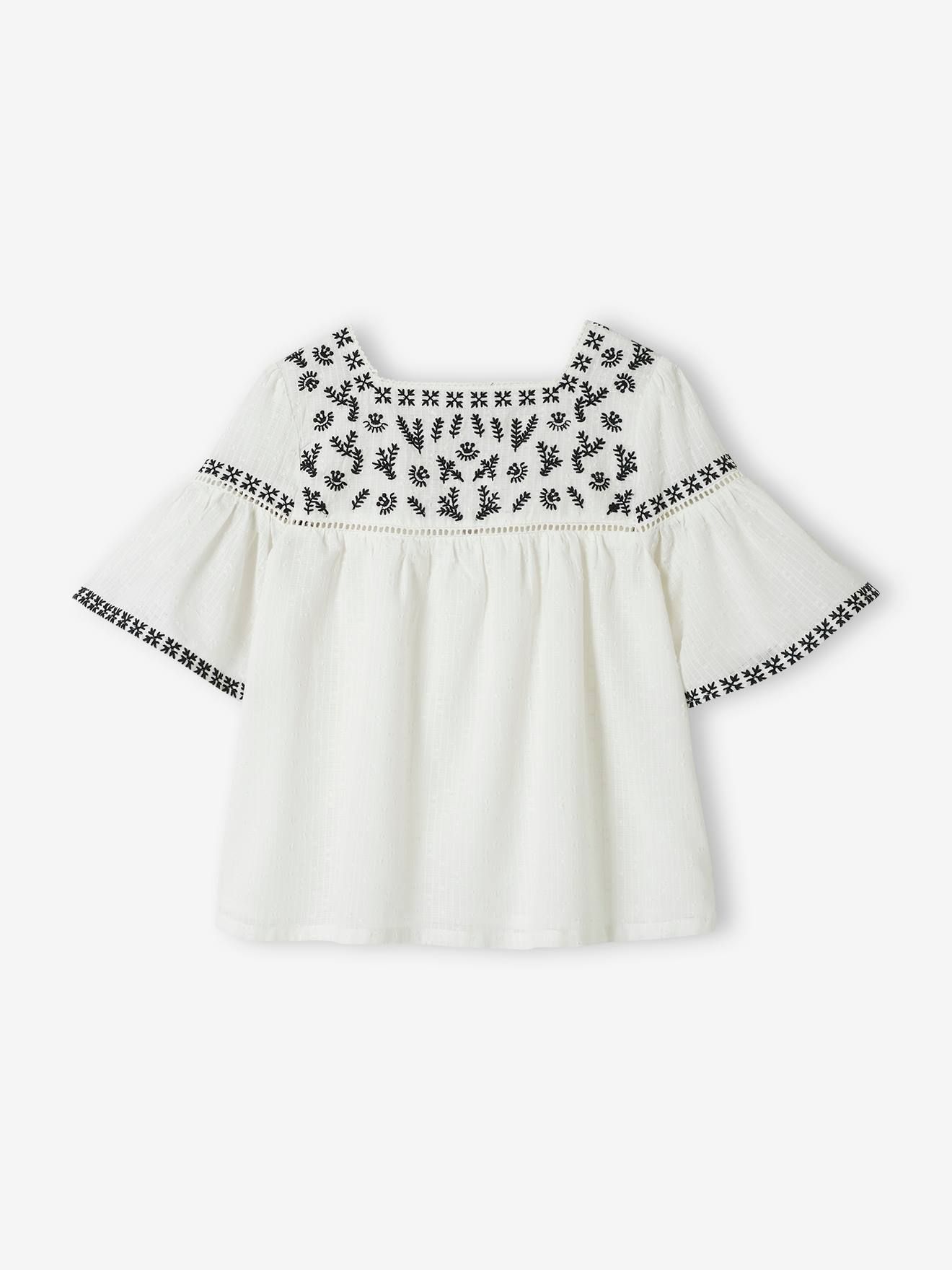 Blusa bordada para meninas, cor off-white