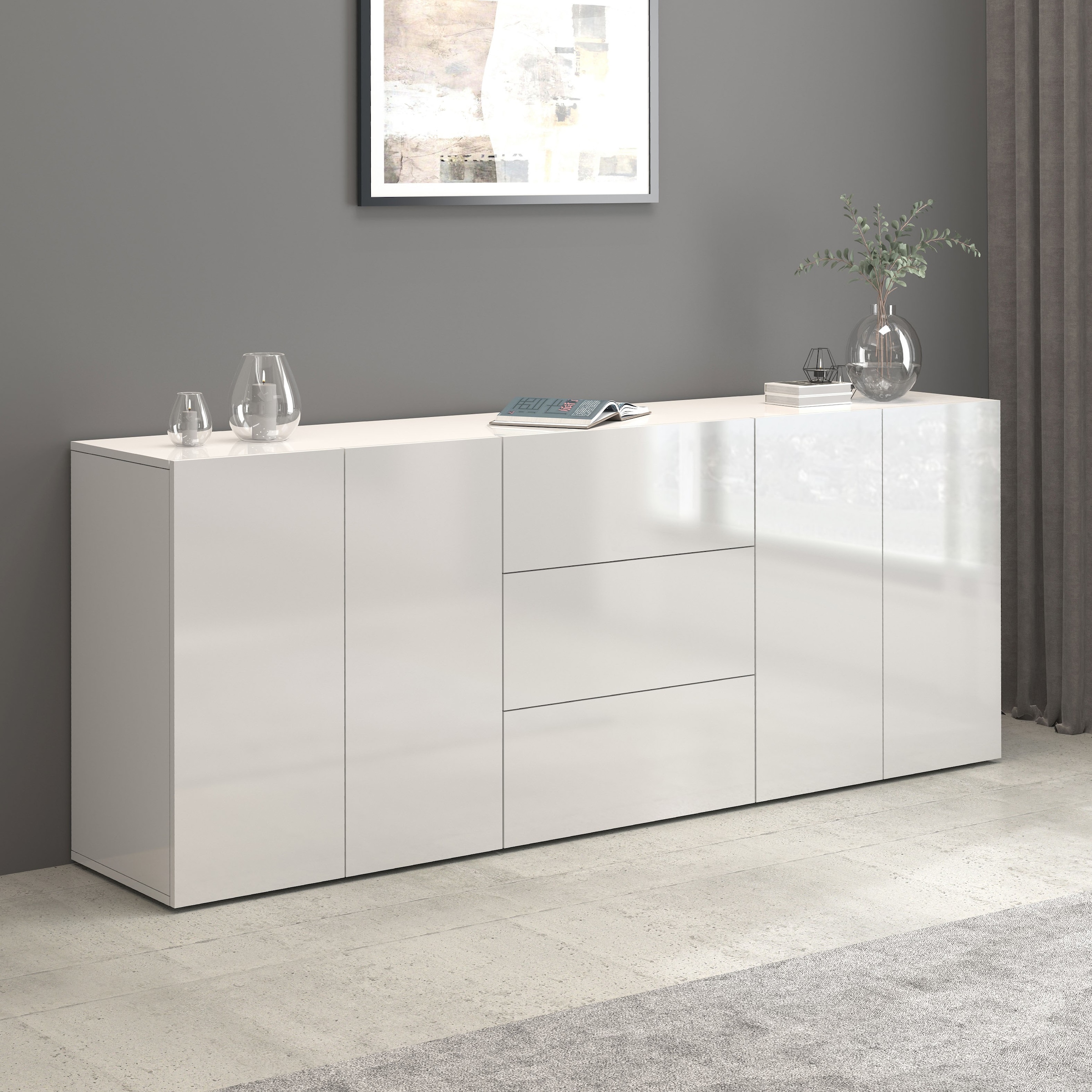 INOSIGN Sideboard »Egypt, Kommode, Schrank, Kredenz,  grifflos« 4 Türen, 3 Schubkästen mit Push-To-Open Funktion, Hochglanz Breite 200